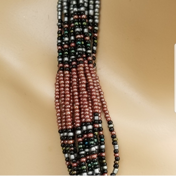 VINTAGE CZECH GLASS SEED BEAD ORNATE FLORAL PATTERN NECKLACE - Picture 6 of 7